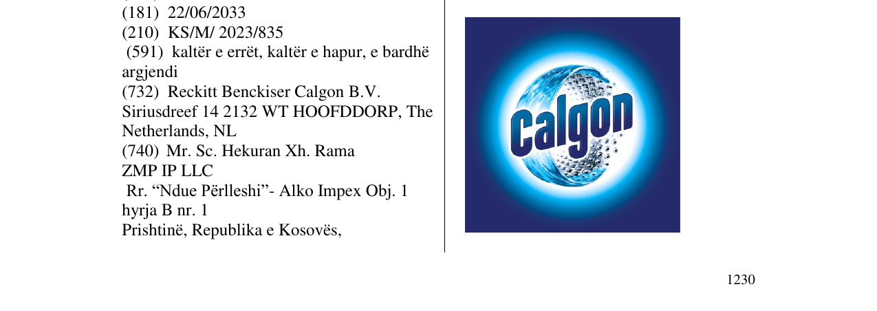 Zëri i markës Calgon në buletin