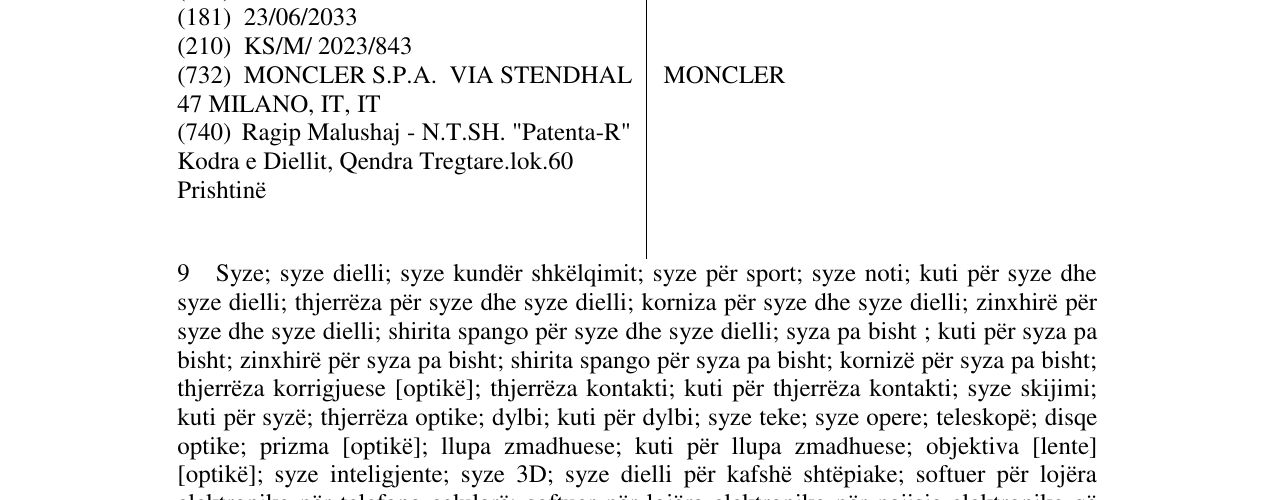 Zëri i markës MONCLER në buletin