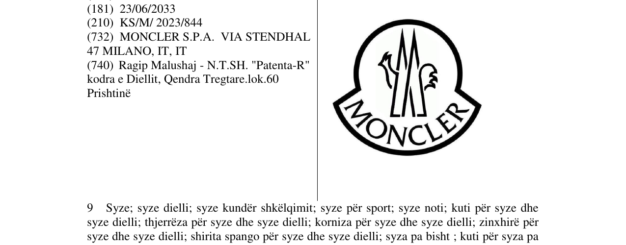 Zëri i markës MONCLER në buletin