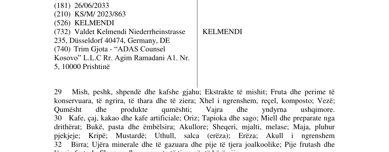 Zëri i markës KELMENDI në buletin
