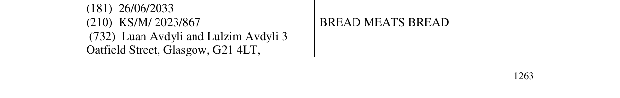 Zëri i markës BREAD MEATS BREAD në buletin