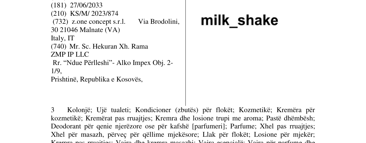 Zëri i markës milk shake në buletin