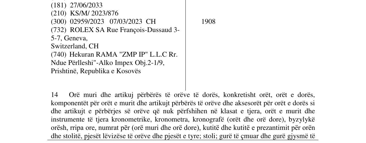 Zëri i markës 1908 në buletin