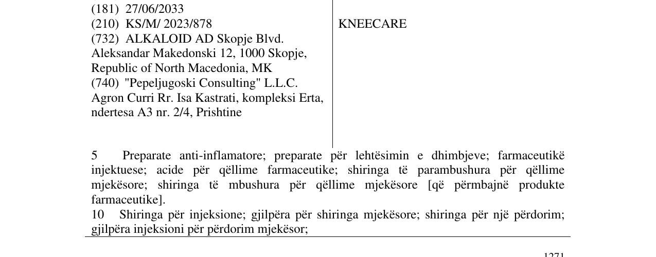 Zëri i markës KNEECARE në buletin