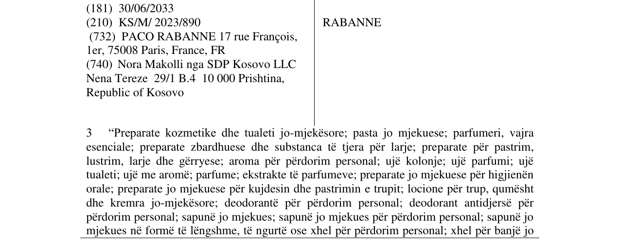 Zëri i markës RABANNE në buletin