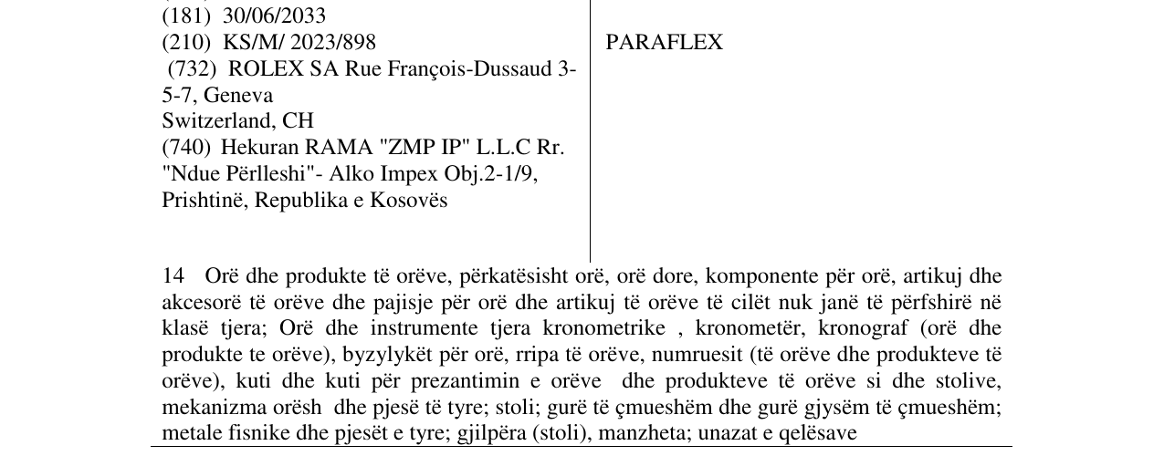 Zëri i markës PARAFLEX në buletin