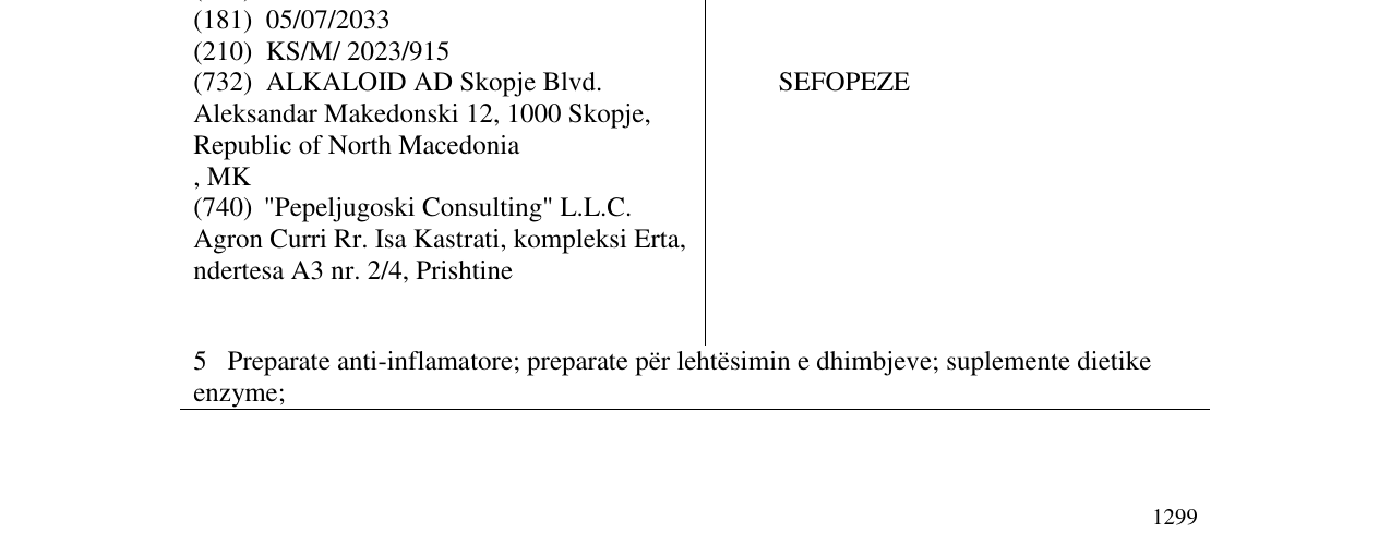 Zëri i markës SEFOPEZE në buletin