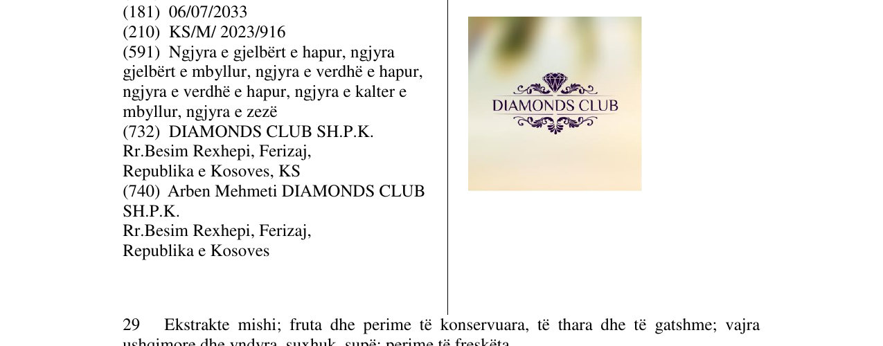 Zëri i markës DIAMONDS CLUB në buletin