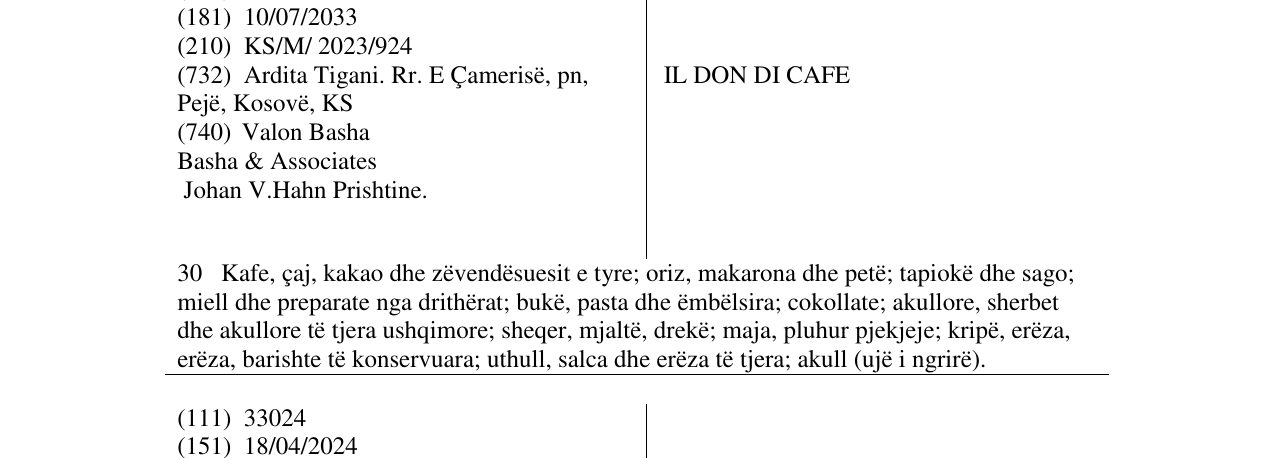 Zëri i markës IL DON DI CAFE në buletin