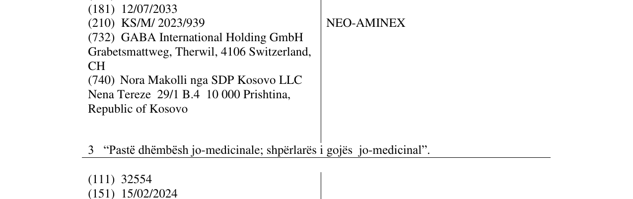 Zëri i markës NEO-AMINEX në buletin