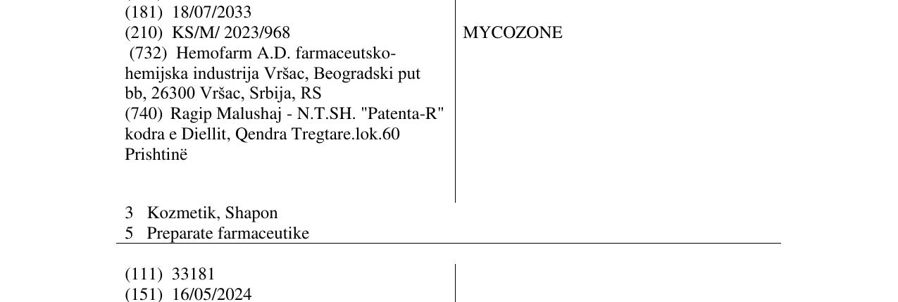 Zëri i markës MYCOZONE në buletin