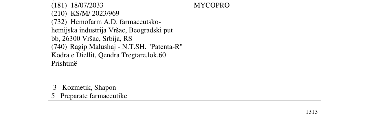 Zëri i markës MYCOPRO në buletin