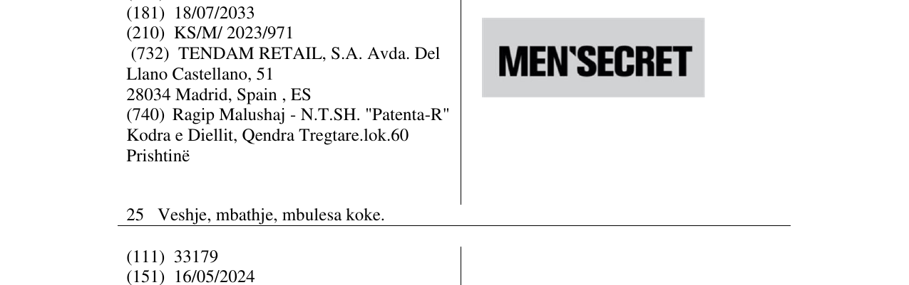 Zëri i markës MEN'SECRET në buletin