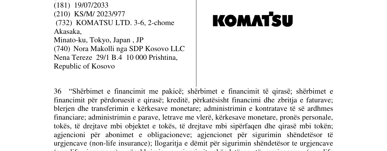 Zëri i markës KOMATSU në buletin