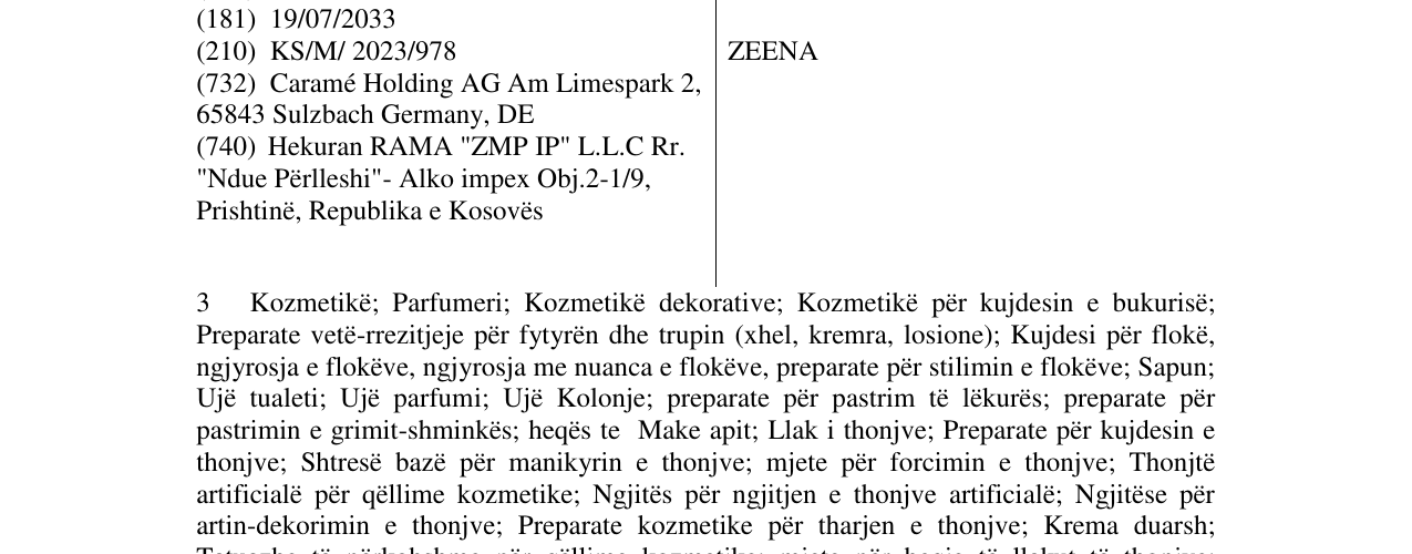 Zëri i markës ZEENA në buletin