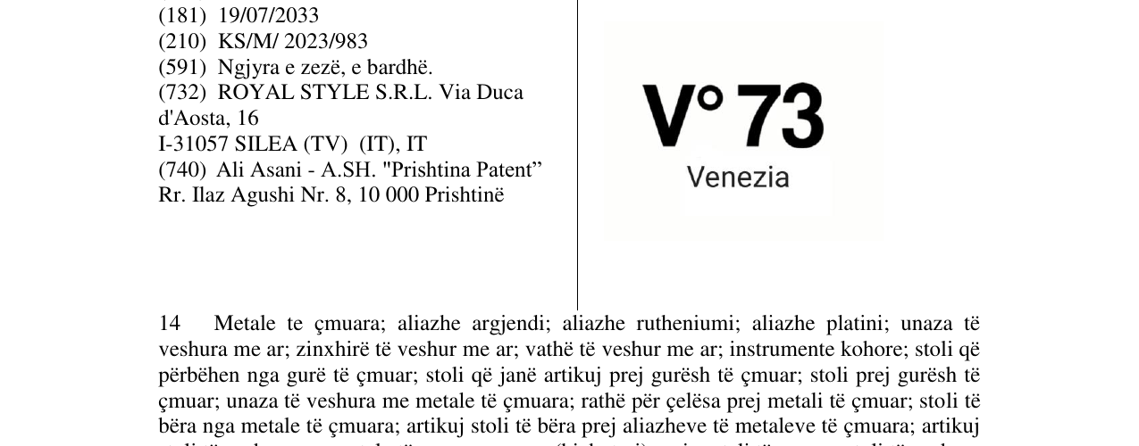 Zëri i markës V73 venezia në buletin