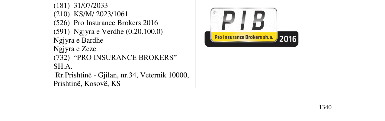 Zëri i markës PIB Pro Insurance Brokers sh.a. në buletin