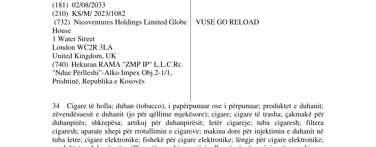 Zëri i markës VUSE GO RELOAD në buletin