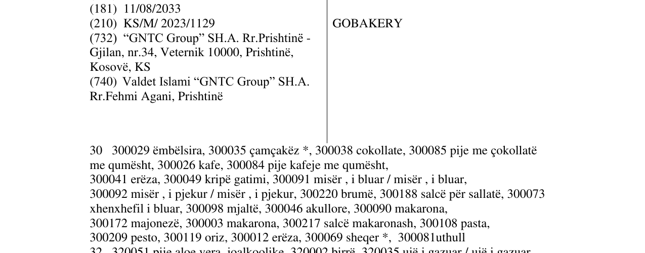 Zëri i markës GOBAKERY në buletin