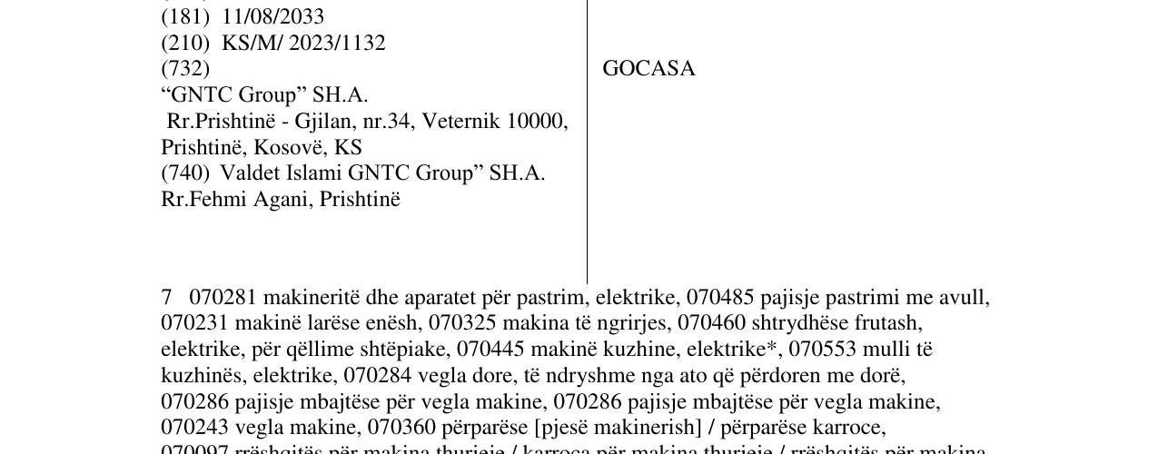 Zëri i markës GOCASA në buletin