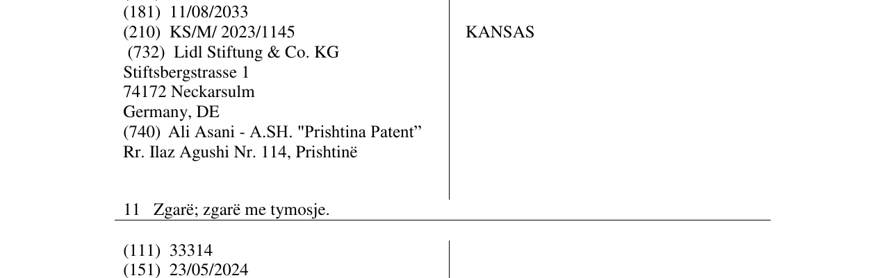 Zëri i markës KANSAS në buletin