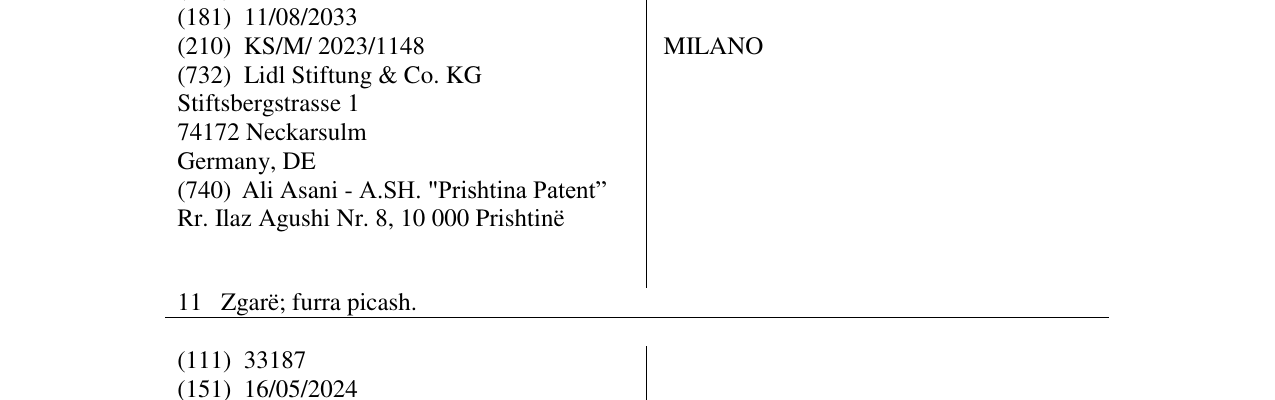 Zëri i markës MILANO në buletin