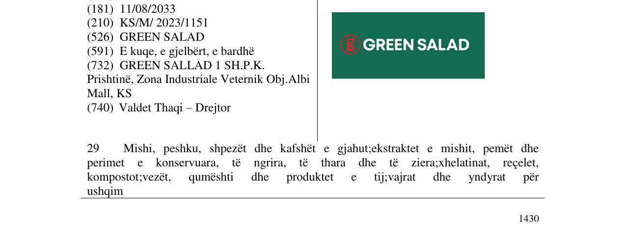 Zëri i markës green salad në buletin