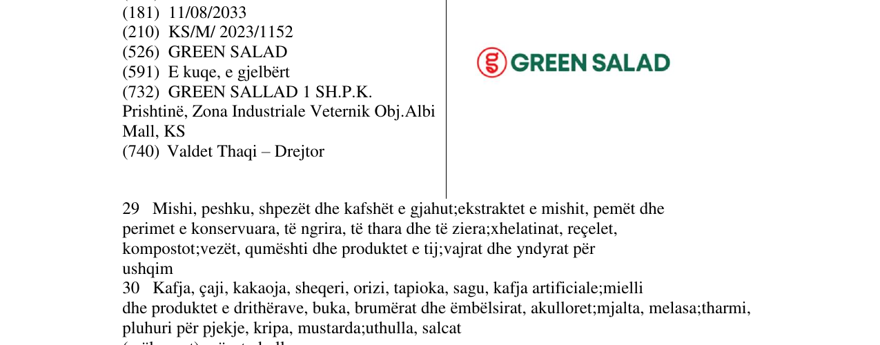 Zëri i markës GREEN SALAD në buletin
