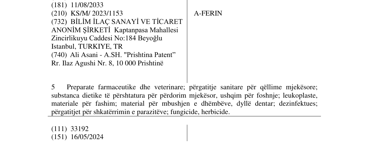 Zëri i markës A-FERIN në buletin