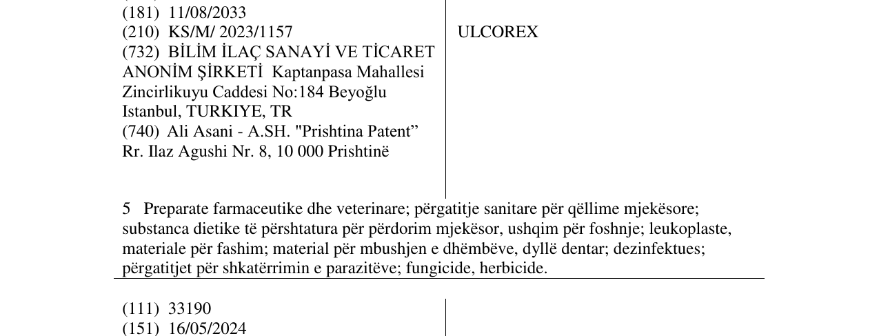 Zëri i markës ULCOREX në buletin