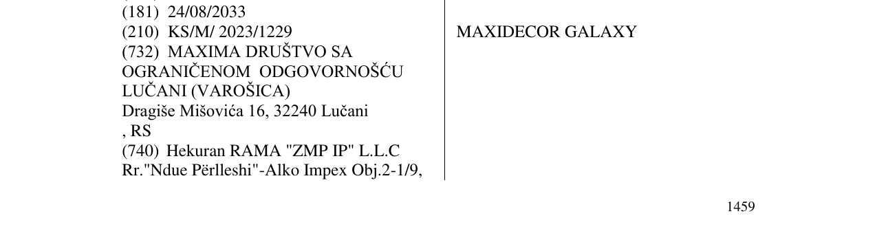 Zëri i markës MAXIDECOR GALAXY në buletin