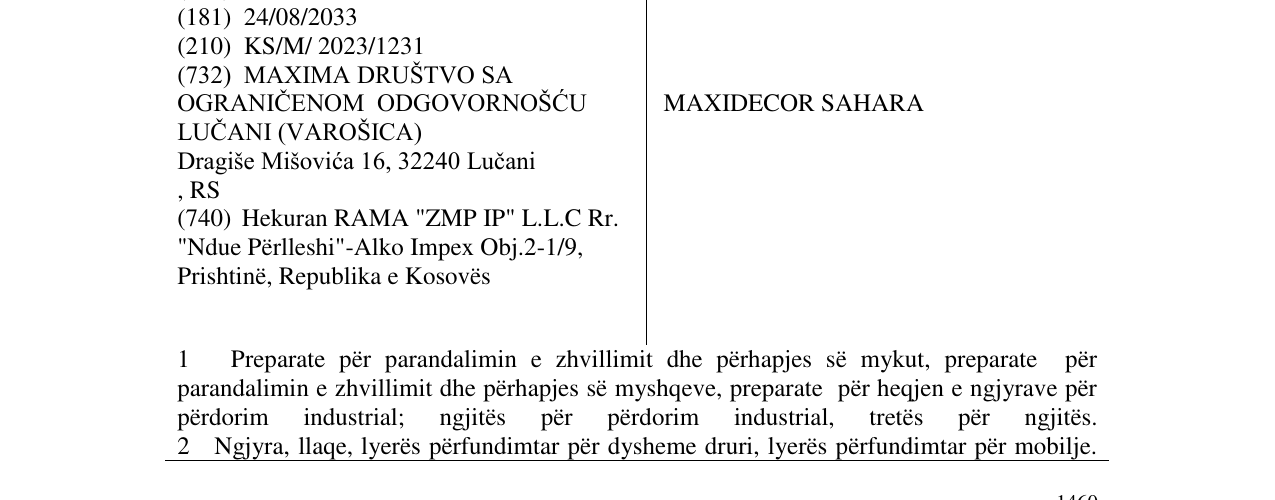 Zëri i markës MAXIDECOR SAHARA në buletin