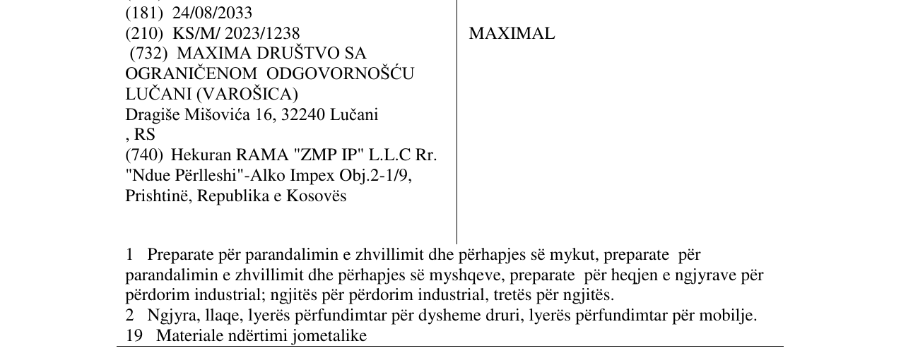 Zëri i markës MAXIMAL në buletin