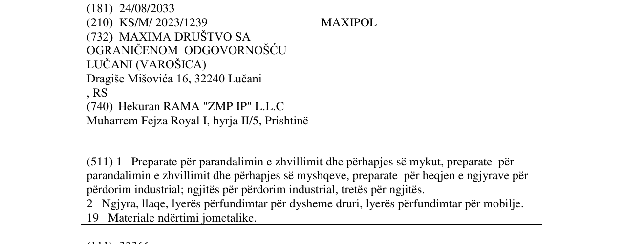 Zëri i markës MAXIPOL në buletin