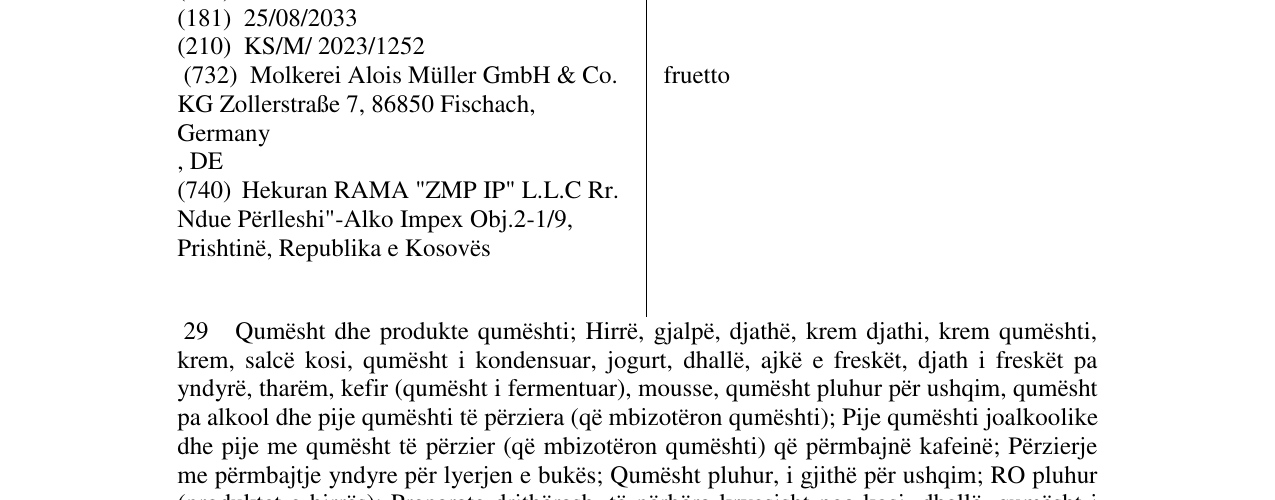 Zëri i markës fruetto në buletin