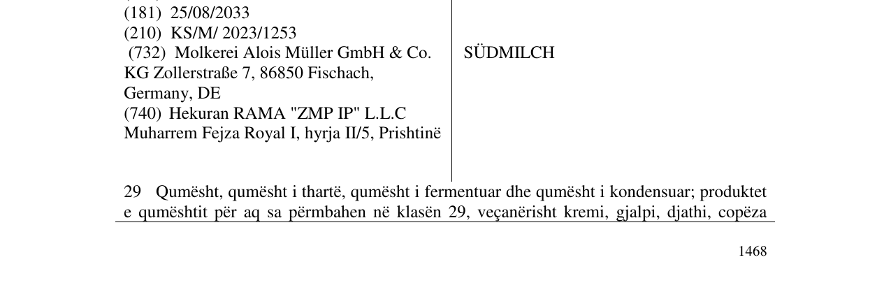 Zëri i markës SÜDMILCH në buletin