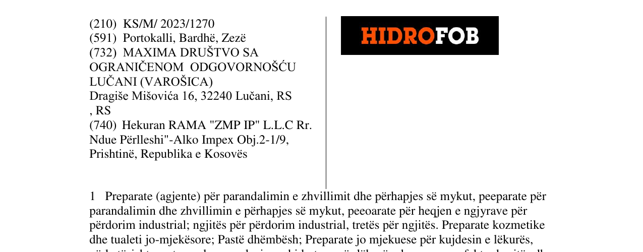 Zëri i markës HIDROFOB në buletin