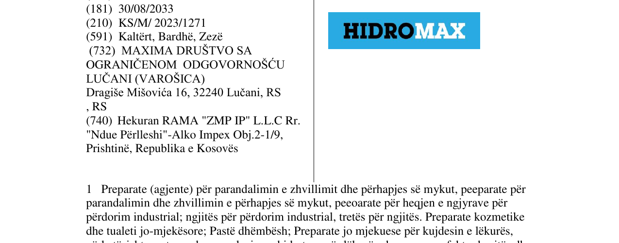 Zëri i markës HIDROMAX në buletin