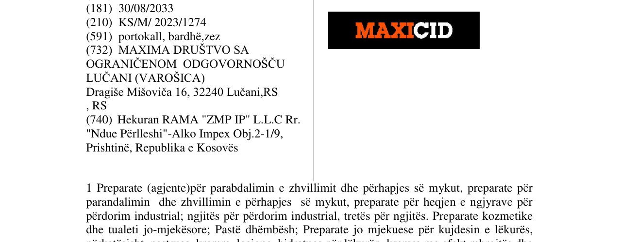 Zëri i markës MAXICID në buletin
