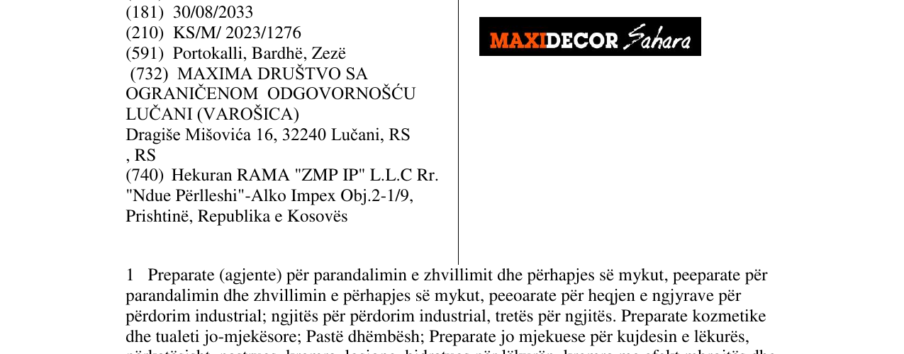 Zëri i markës MAXIDECOR SAHARA në buletin