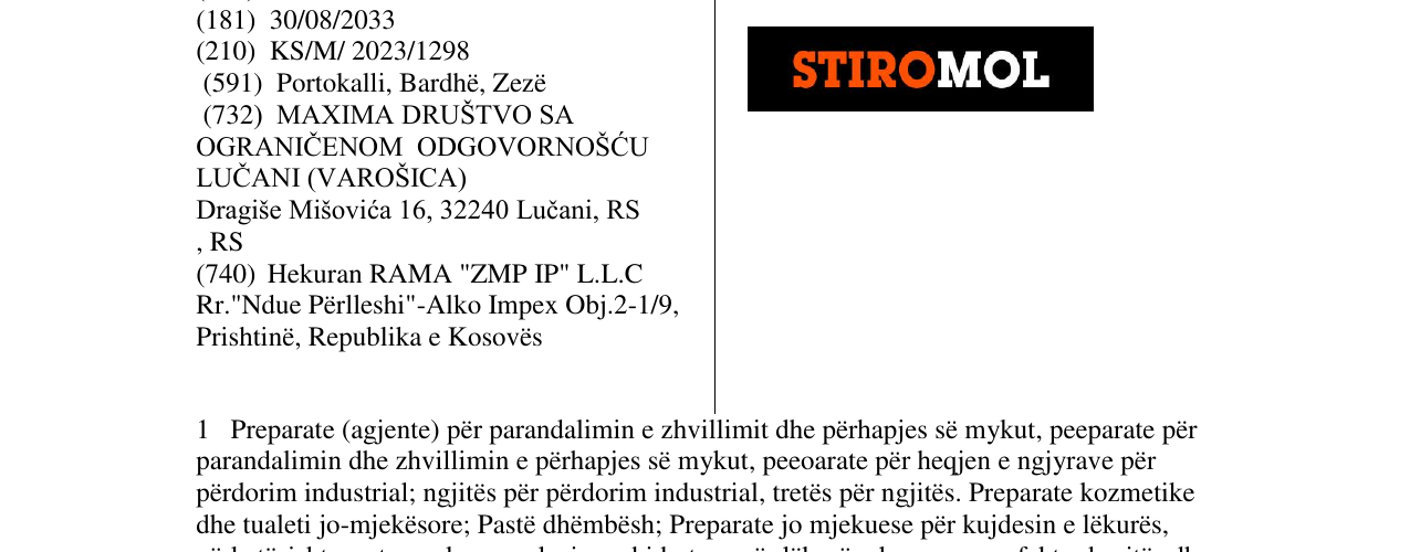 Zëri i markës STIROMOL në buletin