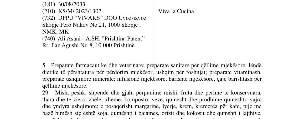 Zëri i markës Viva la Cucina në buletin