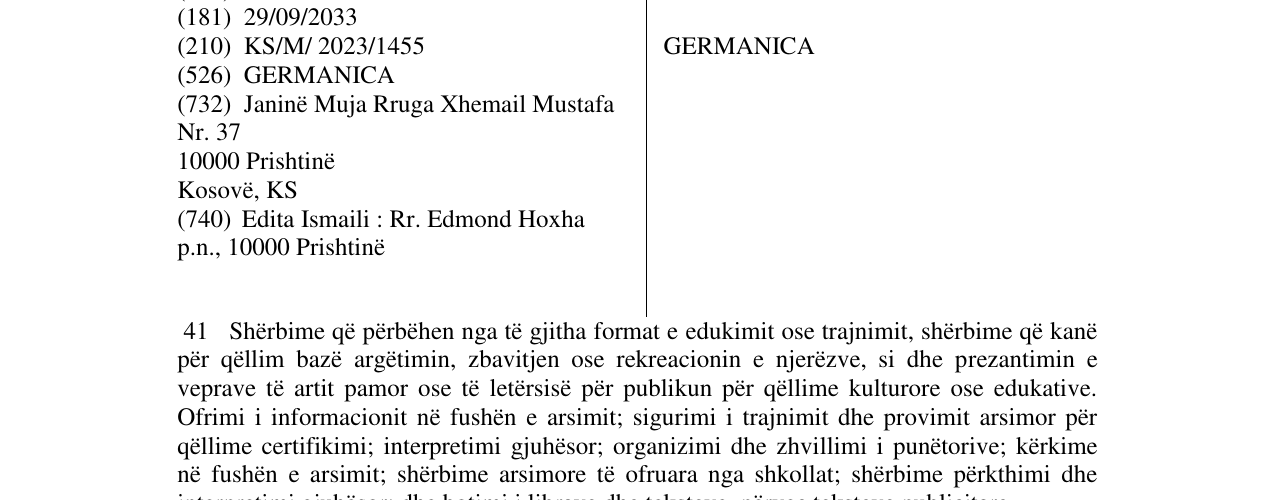 Zëri i markës GERMANICA në buletin