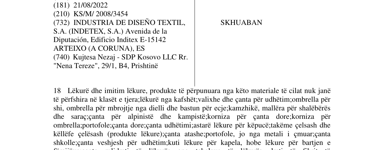 Zëri i markës SKHUABAN në buletin