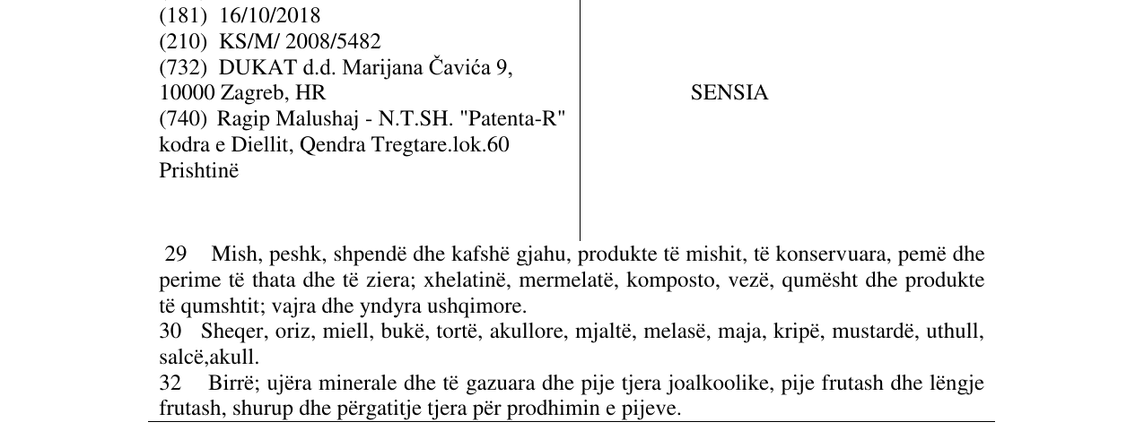Zëri i markës SENSIA në buletin