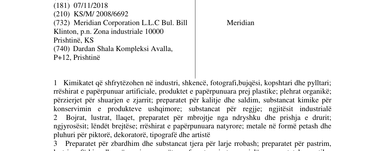 Zëri i markës Meridian në buletin
