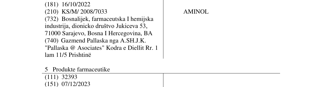 Zëri i markës AMINOL në buletin
