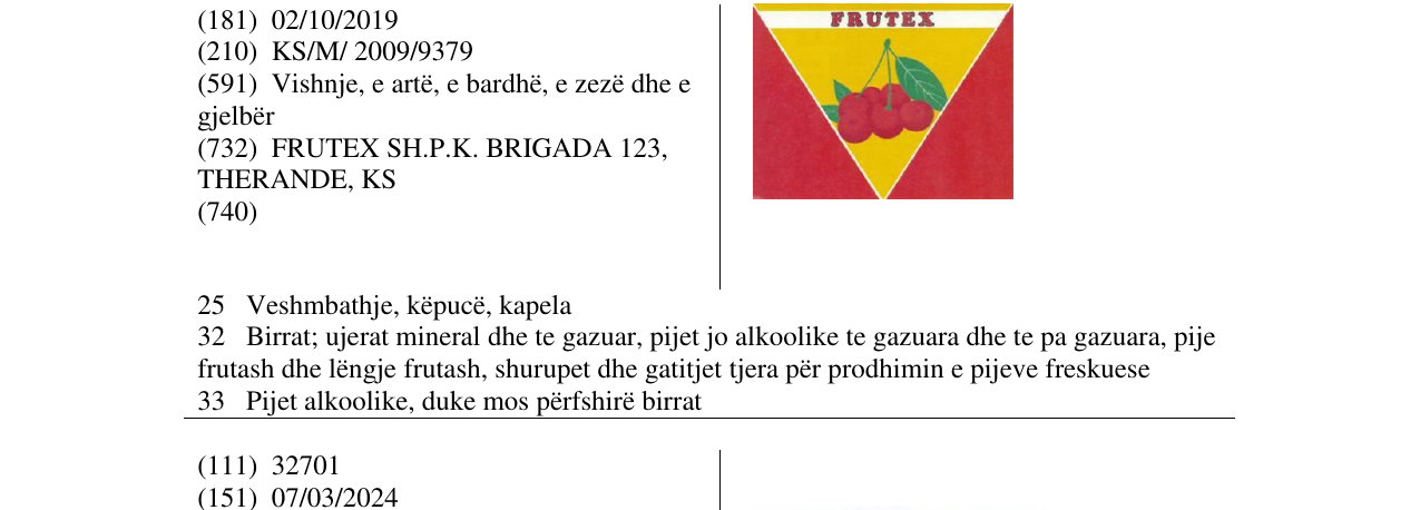 Zëri i markës FRUTEX në buletin