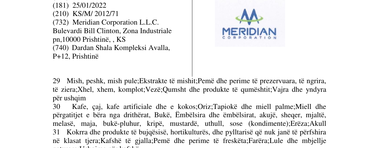 Zëri i markës M MERIDIAN CORPORATION në buletin