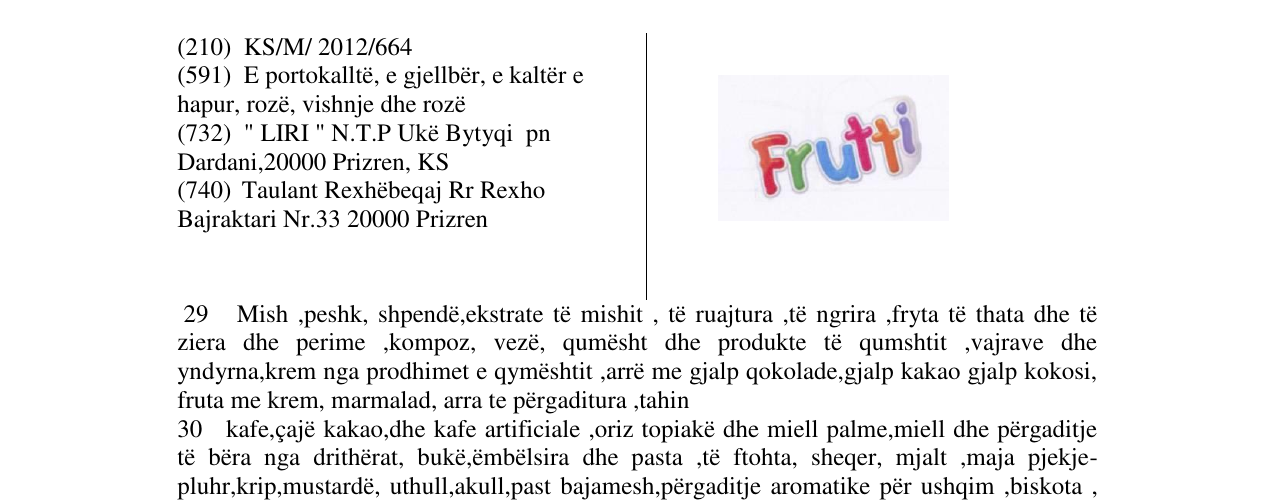 Zëri i markës Frutti në buletin